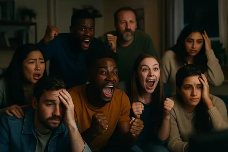 People watching a streaming show while a short ad break appears