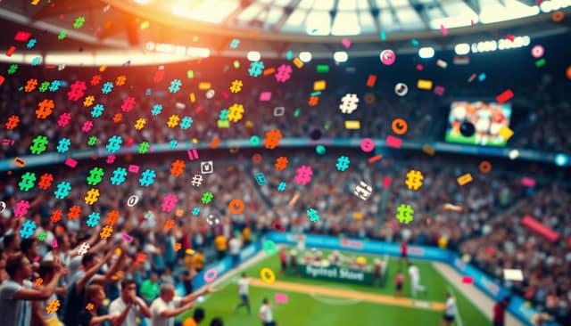 A vibrant, dynamic social media feed filled with user-generated sports content. In the foreground, a collage of colorful hashtags and icons dances across the screen, capturing the excitement and energy of the live event. The middle ground features various sports scenes - athletes in motion, fans cheering, and highlights from the game. In the background, a blurred stadium or arena setting provides the contextual backdrop, immersing the viewer in the sports atmosphere. Warm, natural lighting illuminates the scene, conveying a sense of immediacy and authenticity. The overall composition emphasizes the integration of live sports streaming with the social media experience, inviting the viewer to engage and participate in the shared digital experience. A vibrant, dynamic social media feed filled with user-generated sports content. In the foreground, a collage of colorful hashtags and icons dances across the screen, capturing the excitement and energy of the live event. The middle ground features various sports scenes - athletes in motion, fans cheering, and highlights from the game. In the background, a blurred stadium or arena setting provides the contextual backdrop, immersing the viewer in the sports atmosphere. Warm, natural lighting illuminates the scene, conveying a sense of immediacy and authenticity. The overall composition emphasizes the integration of live sports streaming with the social media experience, inviting the viewer to engage and participate in the shared digital experience.