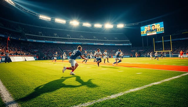 A vibrant sports event unfolding, with athletes in motion on a dynamic field. The scene is captured through a telephoto lens, placing the viewer in the thick of the action. Dramatic lighting casts long shadows, heightening the sense of energy and urgency. In the foreground, a scoreboard displays real-time updates, while the background is filled with a cheering crowd, their enthusiasm palpable. The composition emphasizes the seamless integration of digital content and live experiences, creating a powerful visual metaphor for the communication strategies that keep fans engaged long after the event has ended. A vibrant sports event unfolding, with athletes in motion on a dynamic field. The scene is captured through a telephoto lens, placing the viewer in the thick of the action. Dramatic lighting casts long shadows, heightening the sense of energy and urgency. In the foreground, a scoreboard displays real-time updates, while the background is filled with a cheering crowd, their enthusiasm palpable. The composition emphasizes the seamless integration of digital content and live experiences, creating a powerful visual metaphor for the communication strategies that keep fans engaged long after the event has ended.