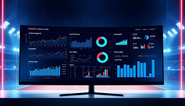A data-rich digital sports promotion analytics dashboard displayed on a sleek, ultrawide monitor. The foreground showcases a series of dynamic data visualizations, including line graphs charting audience engagement metrics, pie charts breaking down fan demographics, and interactive data tables providing in-depth performance analytics. In the middle ground, a sophisticated user interface with intuitive controls allows the user to customize and navigate the dashboard. The background features a minimalist, high-contrast design with subtle sports-themed elements, bathed in a cool, techno-futuristic lighting scheme that creates a sense of professionalism and innovation. The overall impression is one of a powerful, data-driven tool for making informed, strategic decisions about sports event marketing. A data-rich digital sports promotion analytics dashboard displayed on a sleek, ultrawide monitor. The foreground showcases a series of dynamic data visualizations, including line graphs charting audience engagement metrics, pie charts breaking down fan demographics, and interactive data tables providing in-depth performance analytics. In the middle ground, a sophisticated user interface with intuitive controls allows the user to customize and navigate the dashboard. The background features a minimalist, high-contrast design with subtle sports-themed elements, bathed in a cool, techno-futuristic lighting scheme that creates a sense of professionalism and innovation. The overall impression is one of a powerful, data-driven tool for making informed, strategic decisions about sports event marketing.