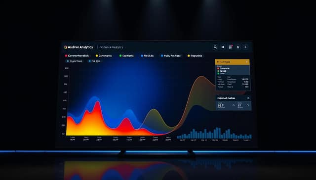 A detailed audience analytics heatmap visualization against a dark, minimalist background. The heatmap features a vibrant color palette, ranging from cool blues and greens to warm reds and oranges, representing key engagement metrics like attendance, comments, and clicks during a live sports event. The heatmap is displayed on a large, high-resolution display, with a sleek, modern design that emphasizes the data-driven insights. Subtle grid lines and data visualizations in the background provide additional context, while the overall lighting is soft and directional, creating depth and emphasizing the data-driven focus of the scene. A detailed audience analytics heatmap visualization against a dark, minimalist background. The heatmap features a vibrant color palette, ranging from cool blues and greens to warm reds and oranges, representing key engagement metrics like attendance, comments, and clicks during a live sports event. The heatmap is displayed on a large, high-resolution display, with a sleek, modern design that emphasizes the data-driven insights. Subtle grid lines and data visualizations in the background provide additional context, while the overall lighting is soft and directional, creating depth and emphasizing the data-driven focus of the scene.
