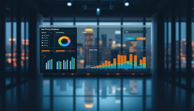 A sleek, minimalist data visualization dashboard hovers in a dimly lit, modern office setting. The foreground features a series of interactive data segments, color-coded and labeled to represent different audience categories. The middle ground showcases a detailed chart visualizing the relative size and engagement levels of each audience subset. In the background, a blurred cityscape glows through large windows, conveying a sense of urban connectivity and real-time data insights. The overall scene exudes a sophisticated, technology-driven atmosphere, suitable for illustrating the "Data Privacy Considerations" section of the live event feedback article. A sleek, minimalist data visualization dashboard hovers in a dimly lit, modern office setting. The foreground features a series of interactive data segments, color-coded and labeled to represent different audience categories. The middle ground showcases a detailed chart visualizing the relative size and engagement levels of each audience subset. In the background, a blurred cityscape glows through large windows, conveying a sense of urban connectivity and real-time data insights. The overall scene exudes a sophisticated, technology-driven atmosphere, suitable for illustrating the "Data Privacy Considerations" section of the live event feedback article.