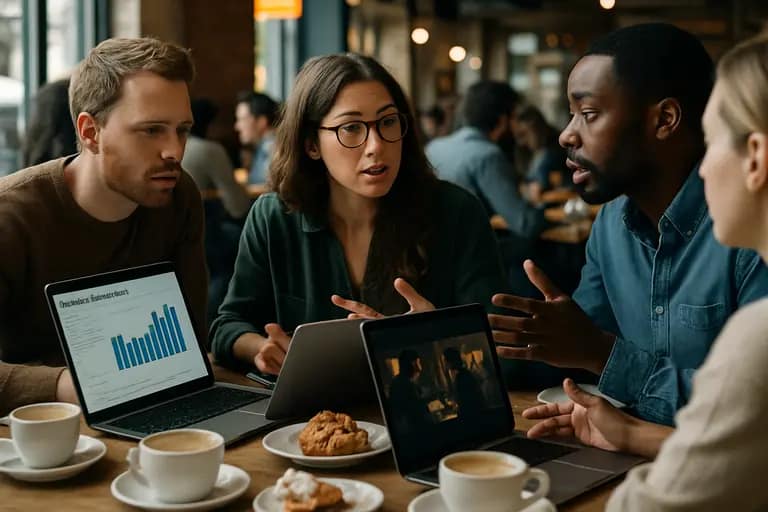 Ad planning team reviewing connected TV campaign metrics on a screen