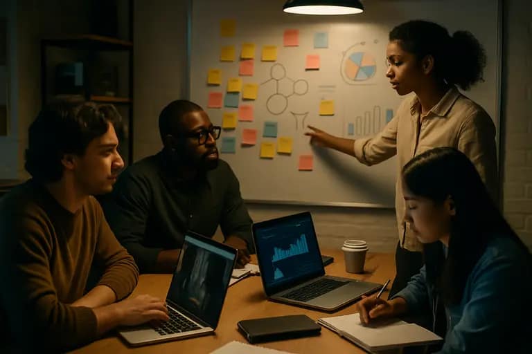 Creative team comparing trailer metrics and fan engagement signals on screens