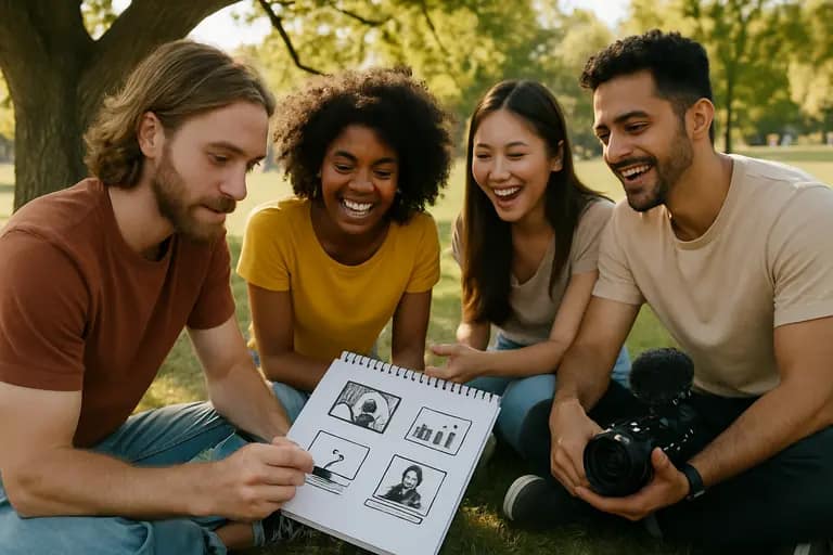 Creator presenting reach and retention metrics during a planning meeting