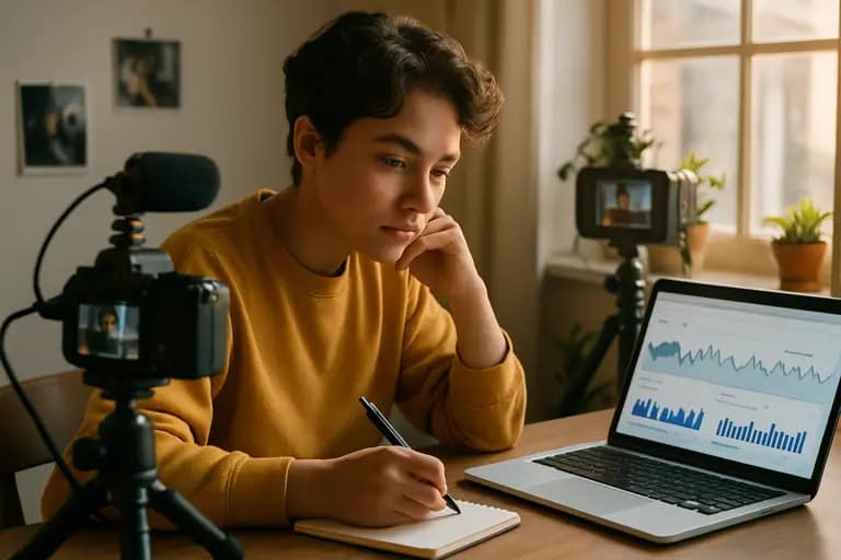 Creator workstation with video editing timeline and connected TV preview