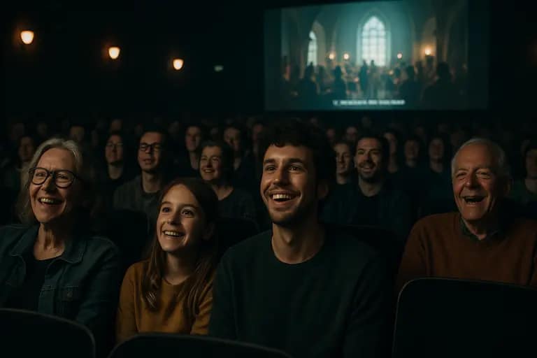 Fans gathering outside a theater for an animated international film